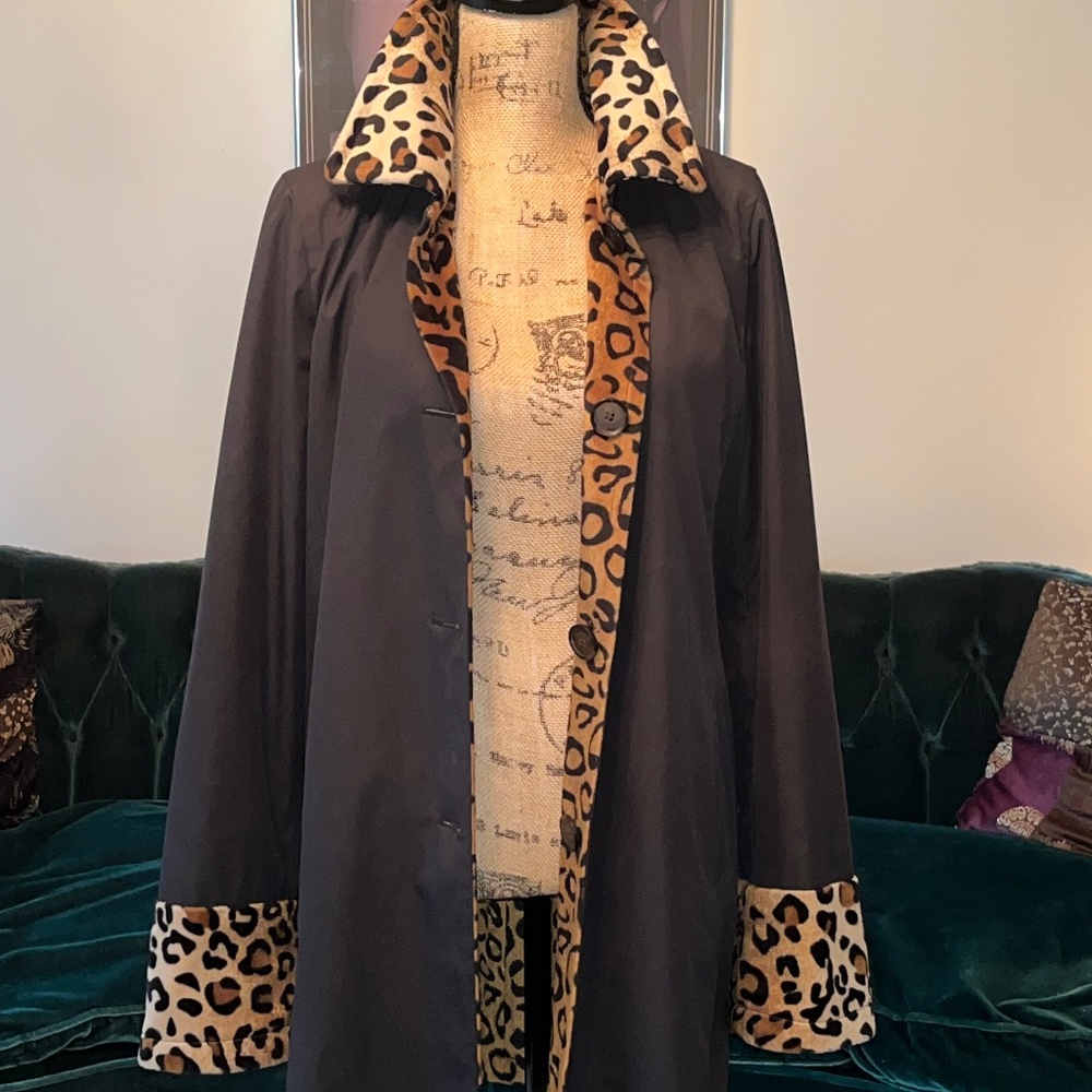 Dennis Basso reversible Leopard raincoat